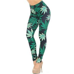 Creamy Soft Black Weed Extra Small Leggings - USA Fashion (XSmall One